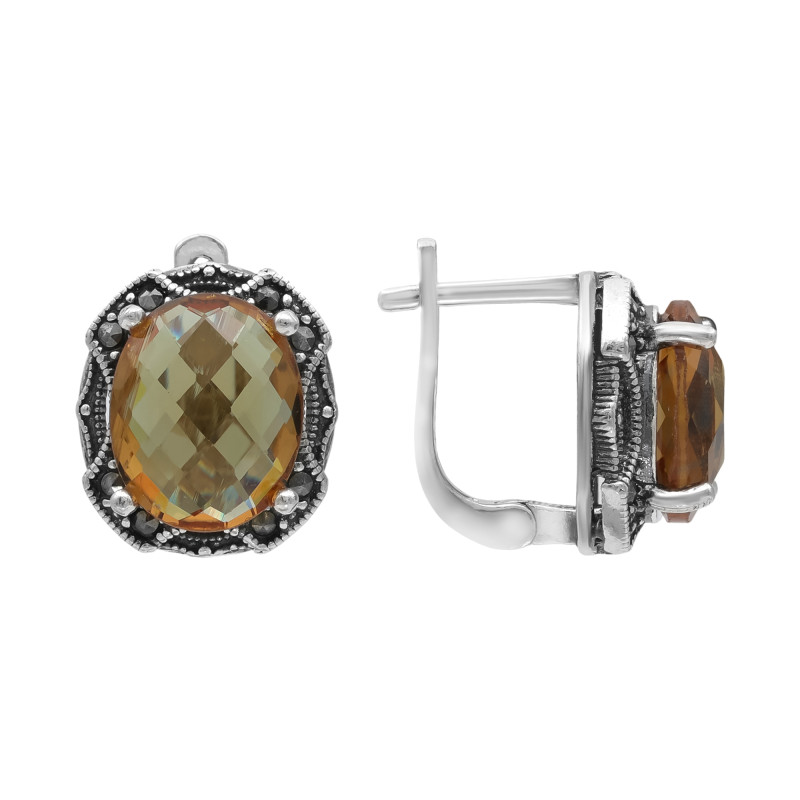 Серьги с выращенным султанитом и марказитом