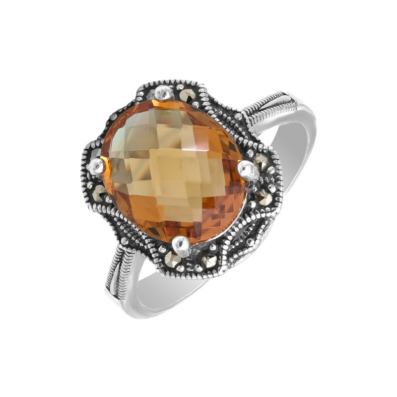 Кольцо с выращенным султанитом и марказитами