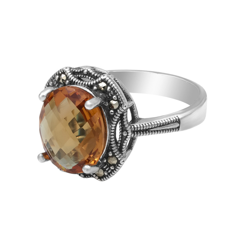 Кольцо с выращенным султанитом и марказитами