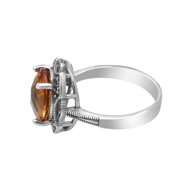 Кольцо с выращенным султанитом и марказитами