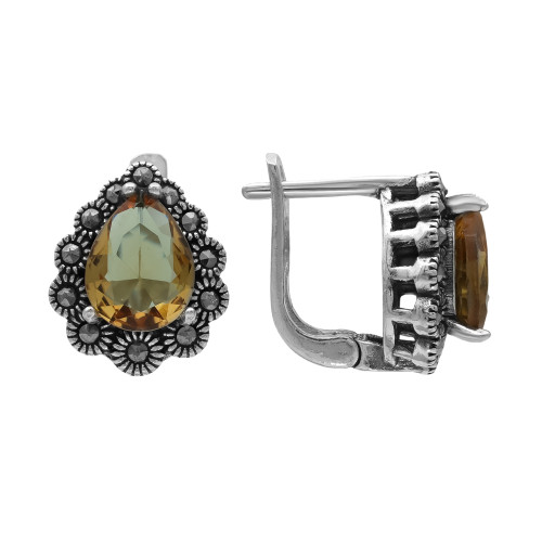 Серьги серебряные с султанитом и марказитами