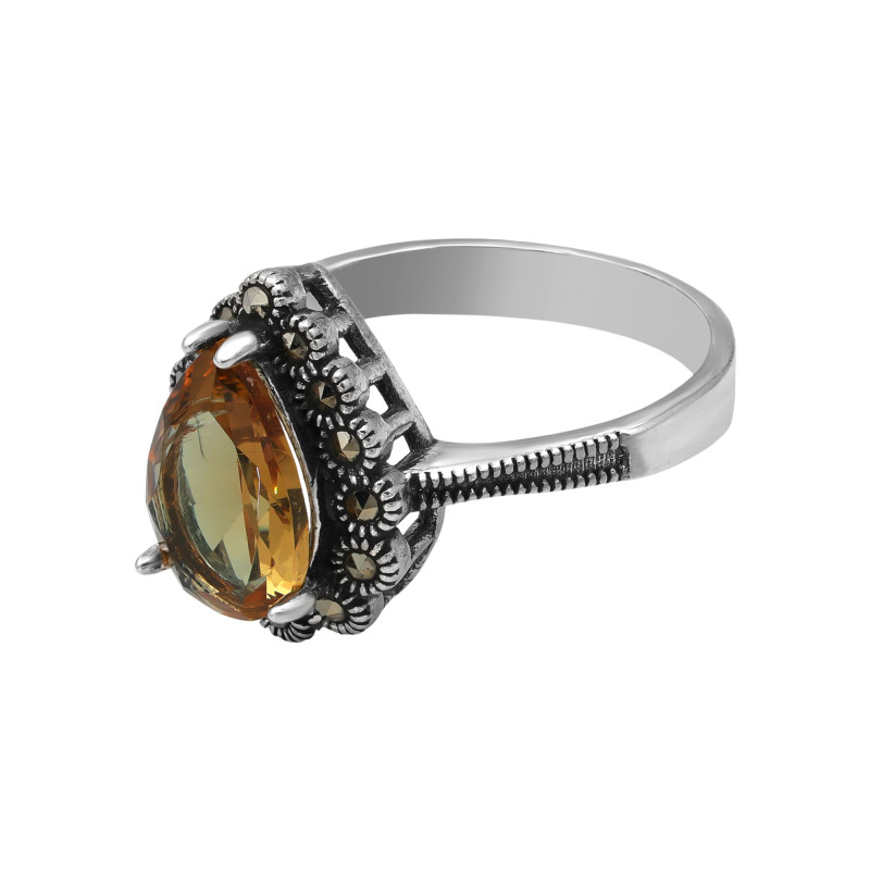 Кольцо серебряное с султанитом и марказитами