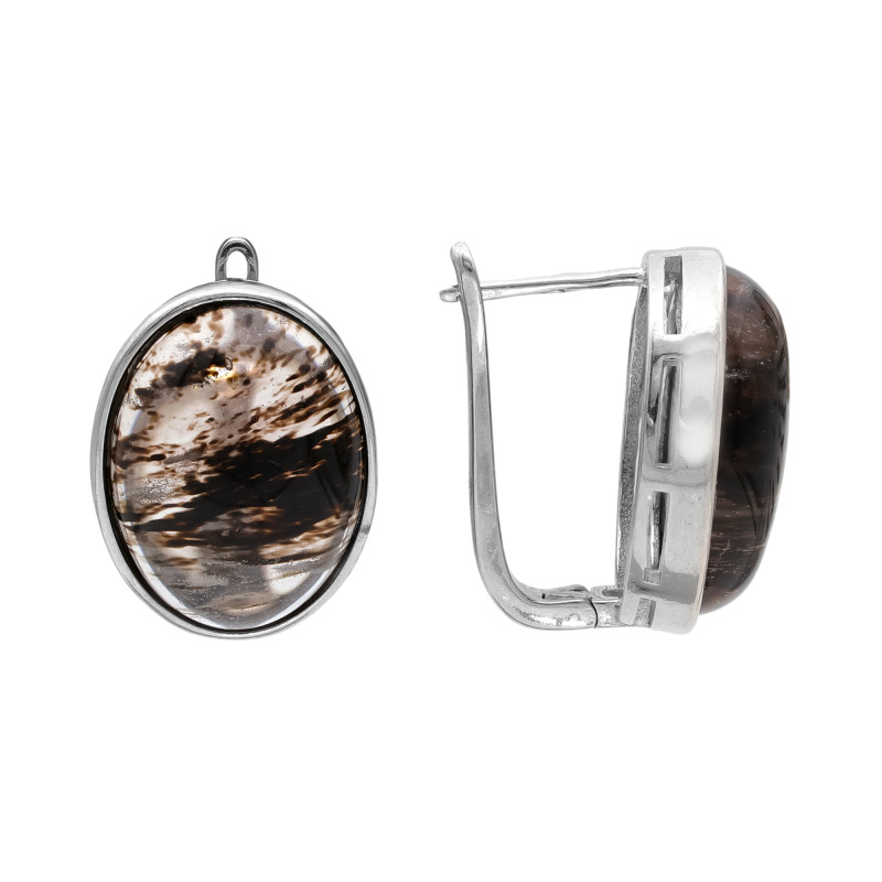 Серьги серебряные с кварцем волосатик