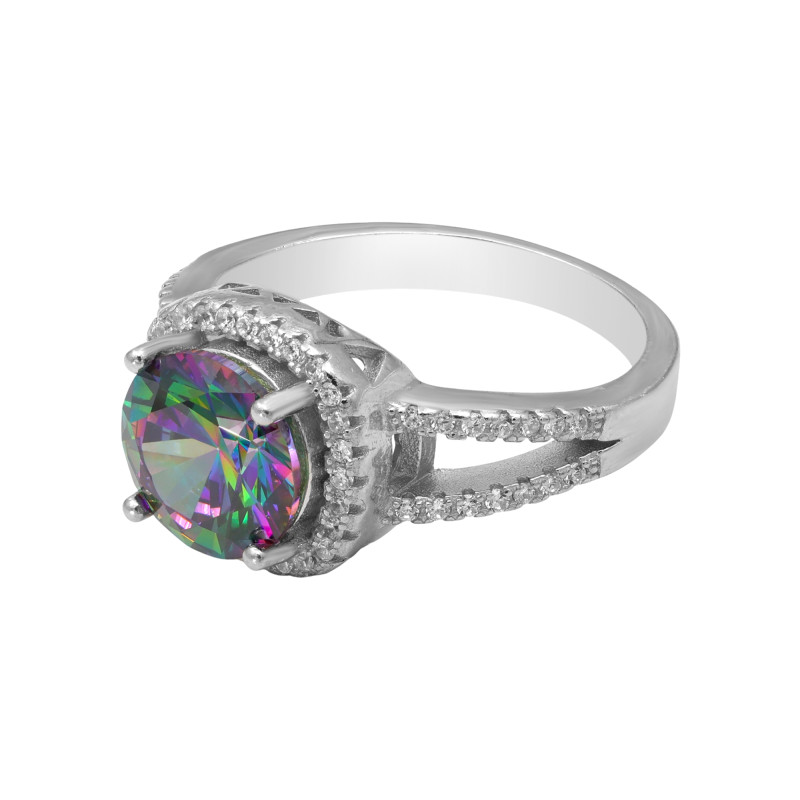 Кольцо с выращенным топазом мистик и кубическим цирконием