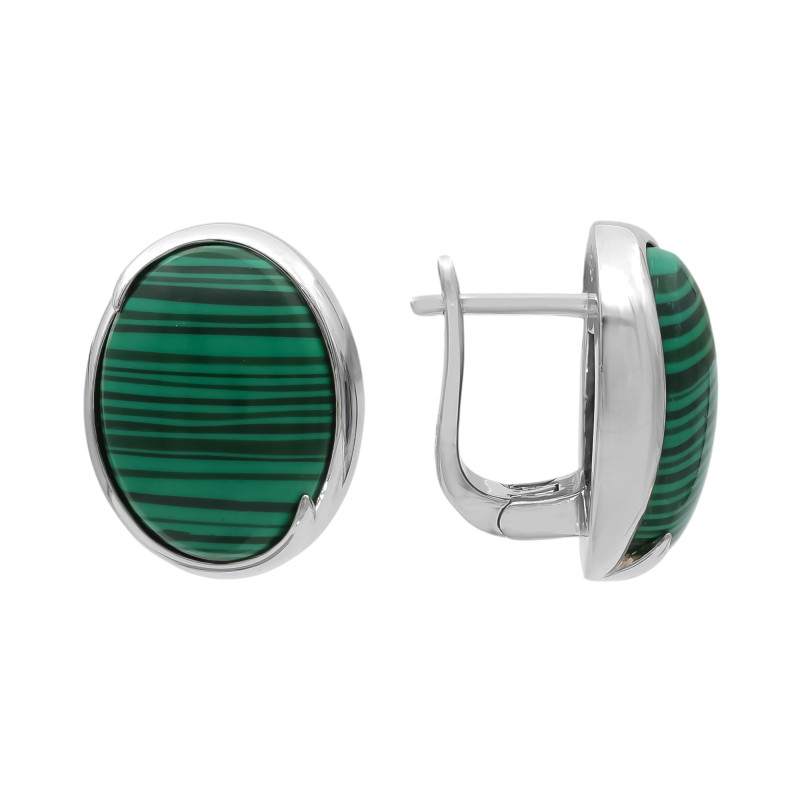 Серьги серебряные с натуральным малахитом