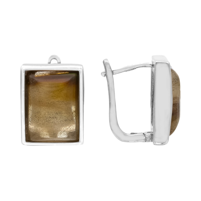 Серьги серебряные с кварцем волосатик