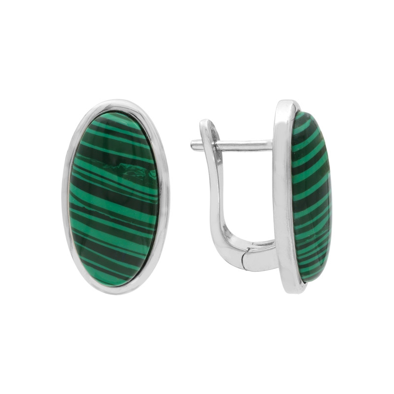 Серьги серебряные с натуральным малахитом