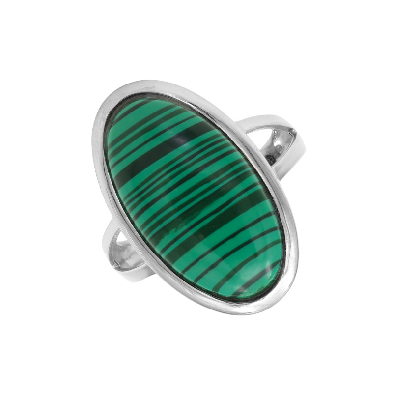 Кольцо серебряное с натуральным малахитом