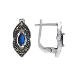 Серьги серебряные с выращенным сапфиром и марказитами