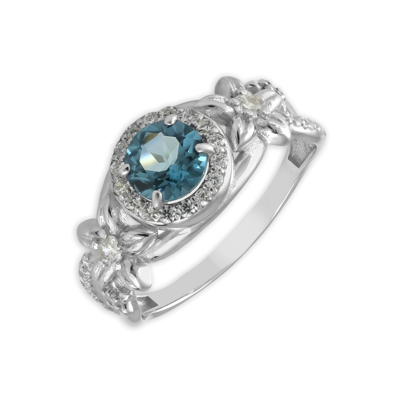 Серебряное кольцо с топазом и бриллианитами