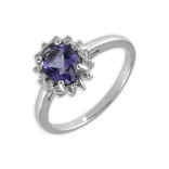 Серебряное кольцо с иолитом и бриллианитами