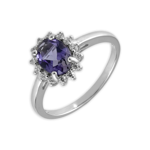 Серебряное кольцо с иолитом и бриллианитами