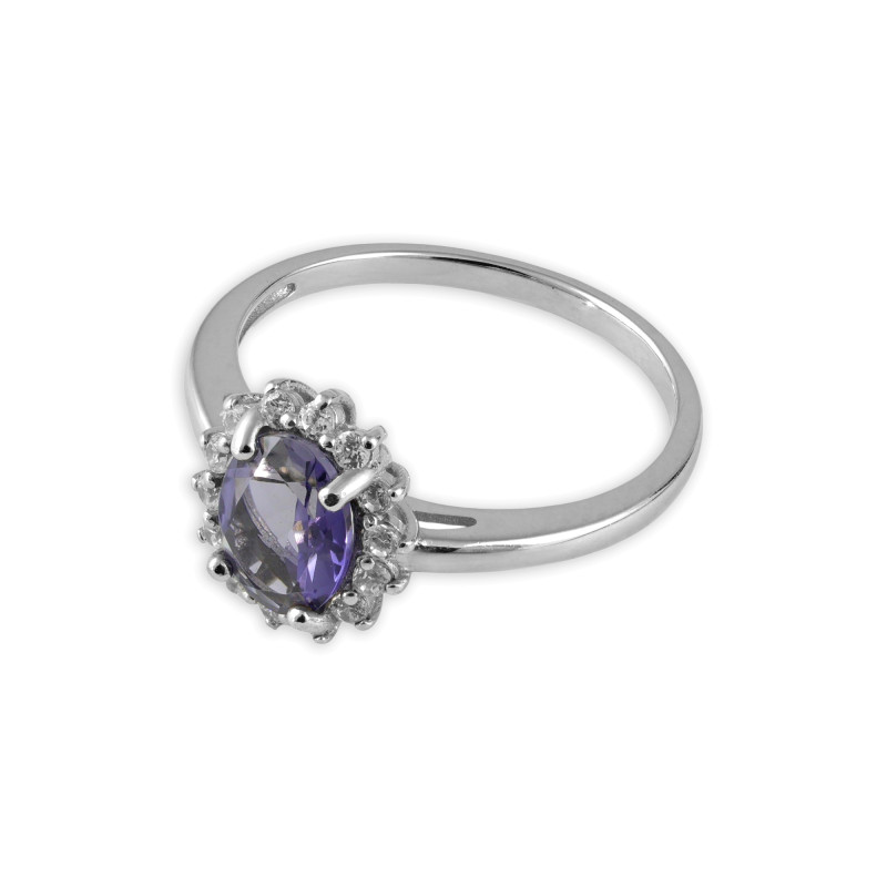 Серебряное кольцо с иолитом и бриллианитами