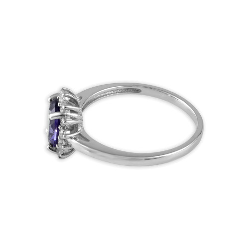 Серебряное кольцо с иолитом и бриллианитами