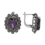 Серьги серебряные с выращенными аметистами и марказитами