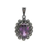 Подвеска серебряная с выращенным аметистом и марказитами
