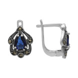 Серьги серебряные с выращенными сапфирами и марказитами