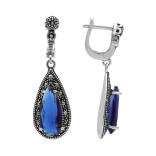 Серьги серебряные с выращенными сапфирами и марказитами