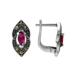 Серьги серебряные с выращенными рубинами и марказитами