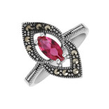 Кольцо серебряное с выращенным рубином и марказитами