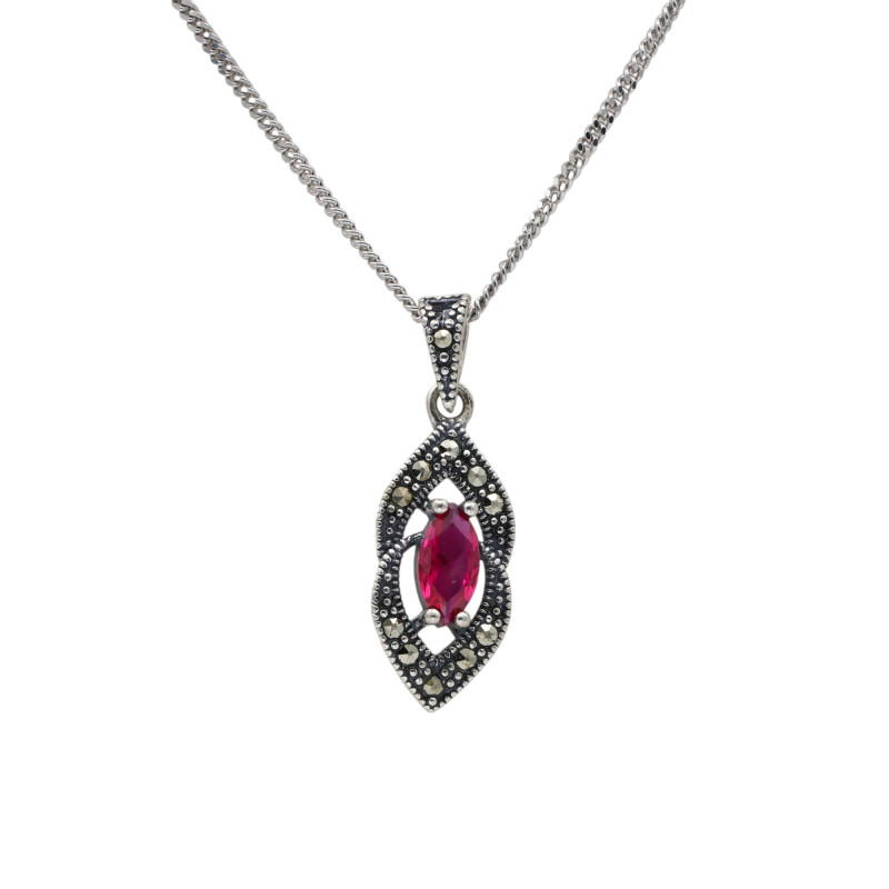 Подвеска серебряная с выращенным рубином и марказитами