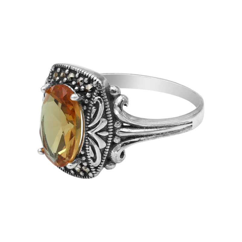 Кольцо серебряное с выращенным султанитом и марказитами