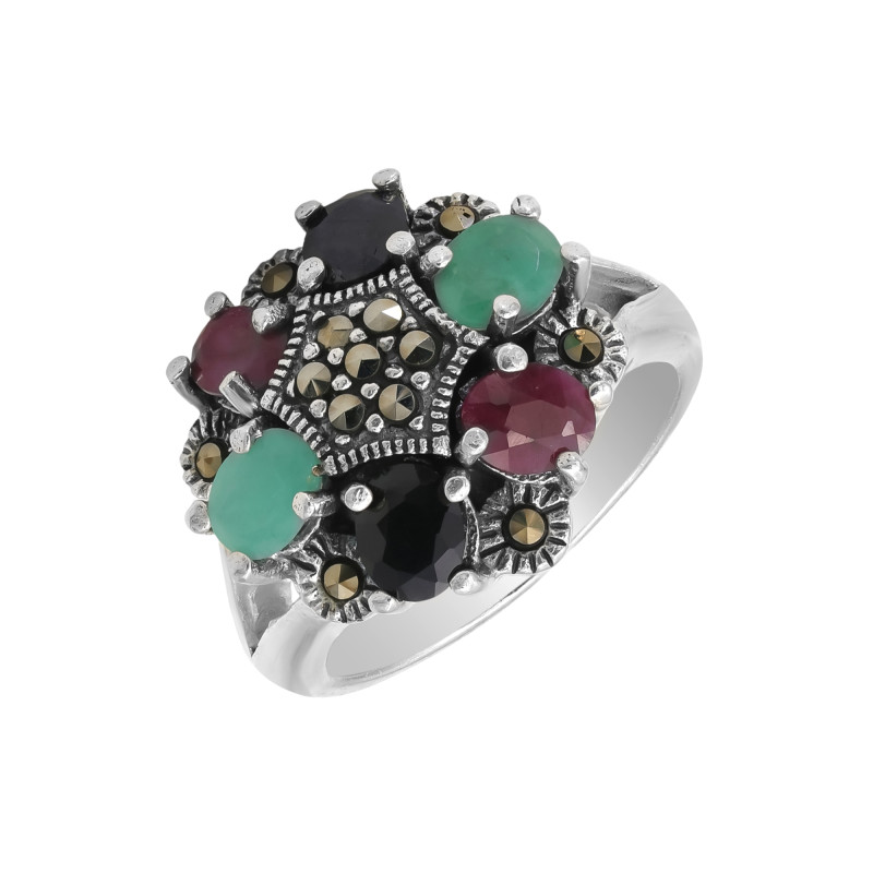 Кольцо с сапфирами, рубинами и изумрудами