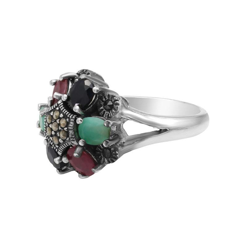 Кольцо с сапфирами, рубинами и изумрудами