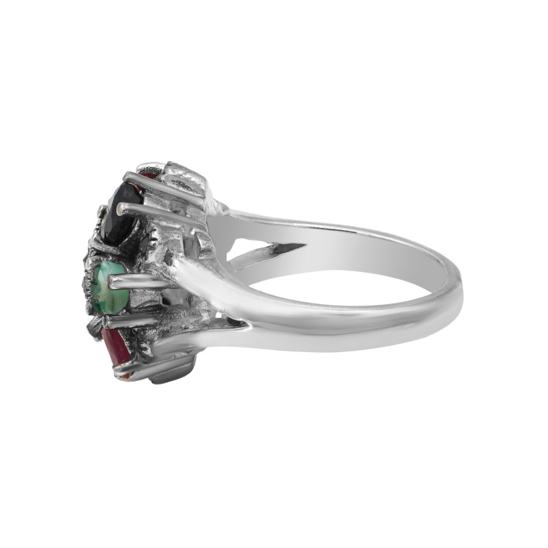 Кольцо с сапфирами, рубинами и изумрудами