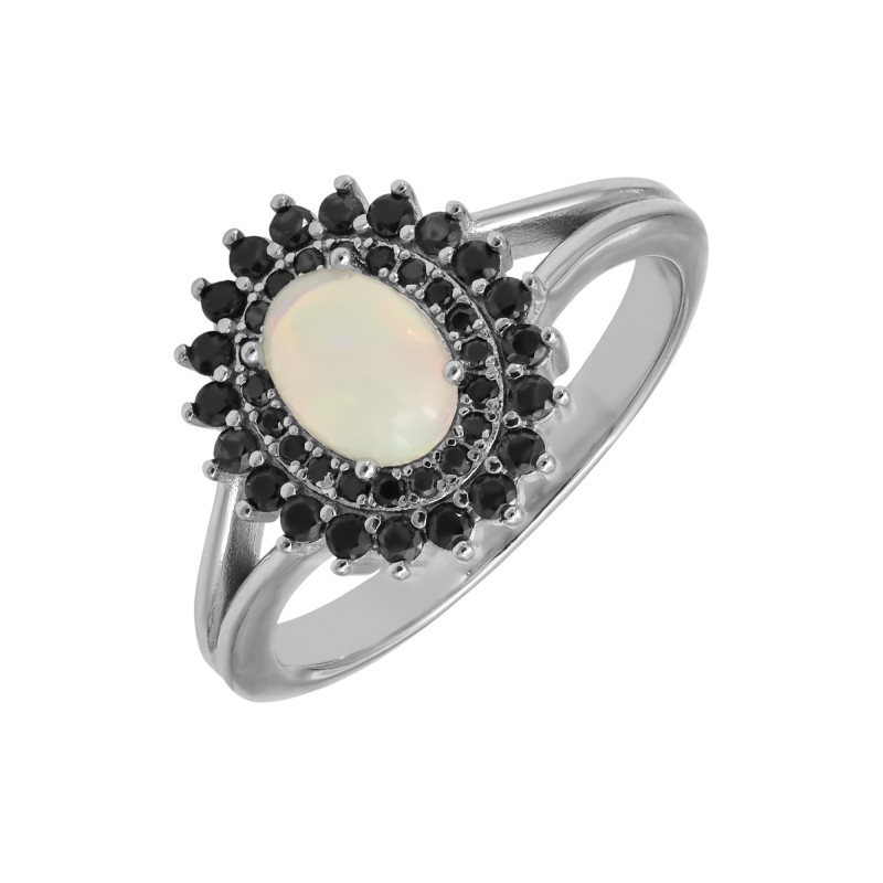 Серебряное кольцо с натуральным опалом и шпинелью