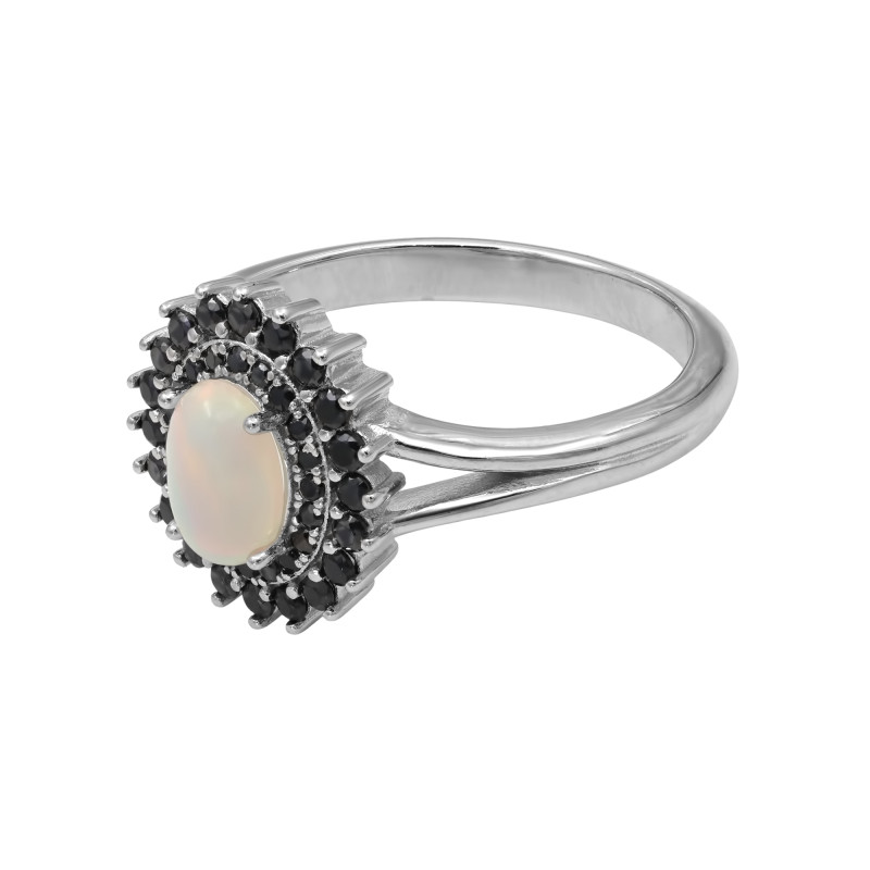 Серебряное кольцо с натуральным опалом и шпинелью