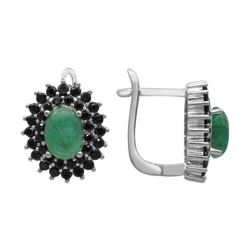 Серьги с натуральным изумрудом и шпинелью