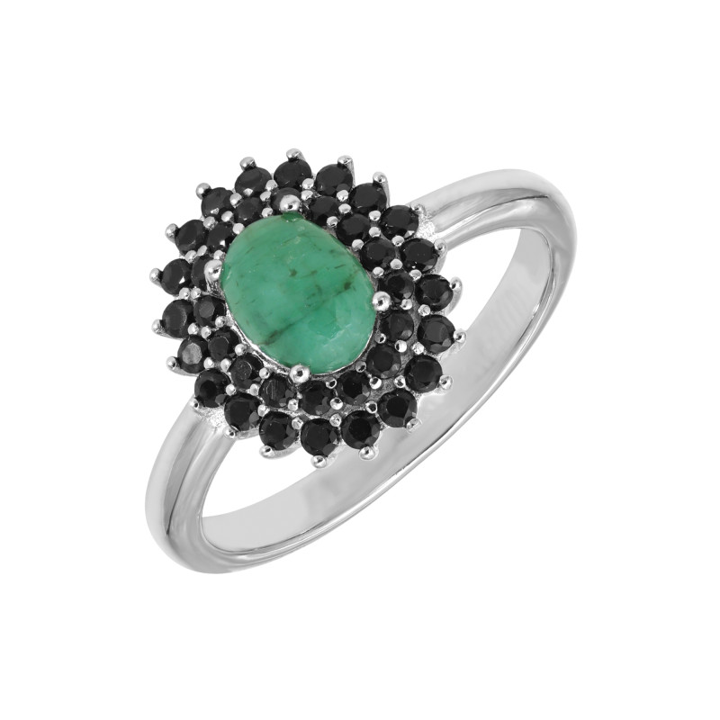 Кольцо с натуральным изумрудом и чёрной шпинелью