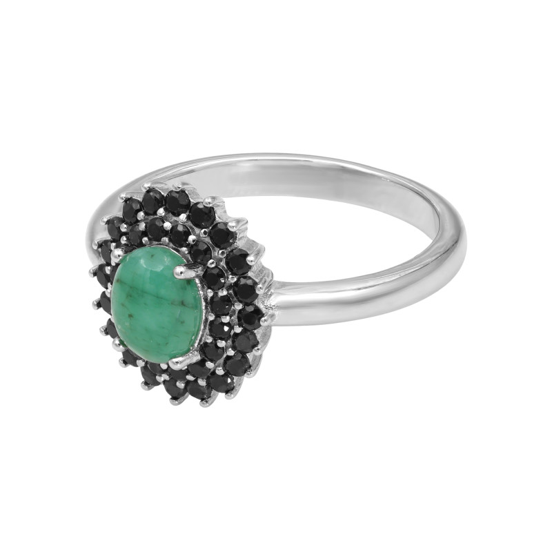 Кольцо с натуральным изумрудом и чёрной шпинелью
