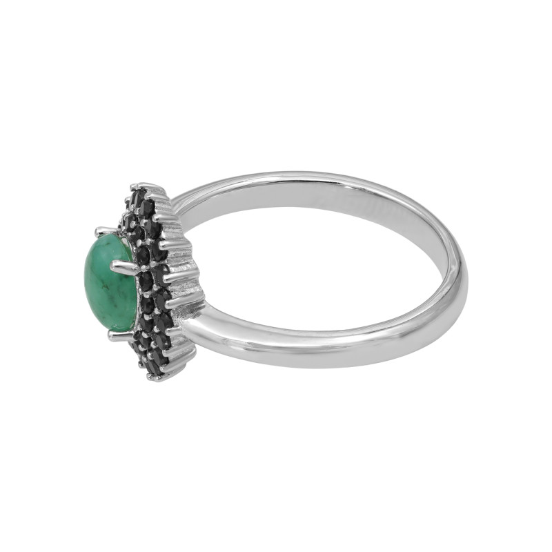 Кольцо с натуральным изумрудом и чёрной шпинелью