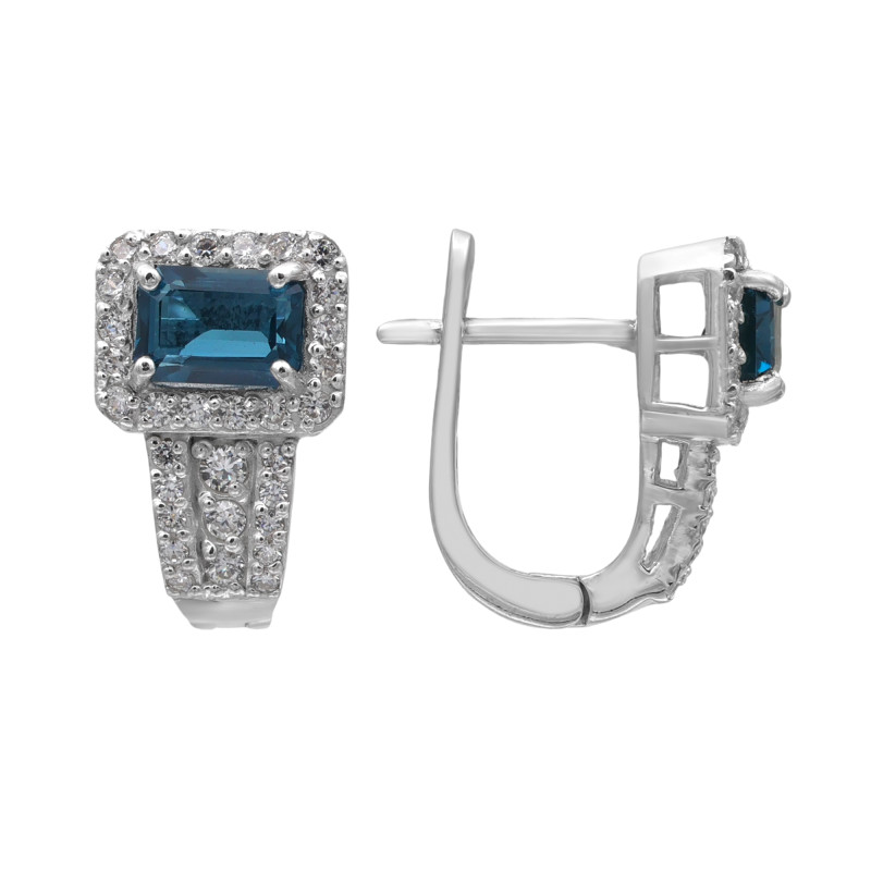 Серьги с Лондон топазом и кубическим цирконием