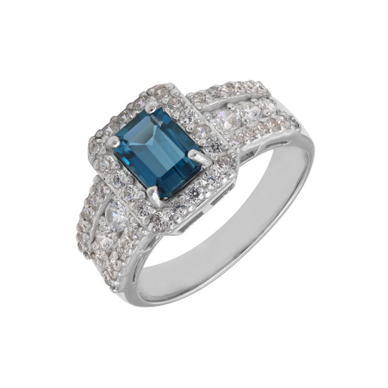 Кольцо с Лондон топазом и кубическим цирконием