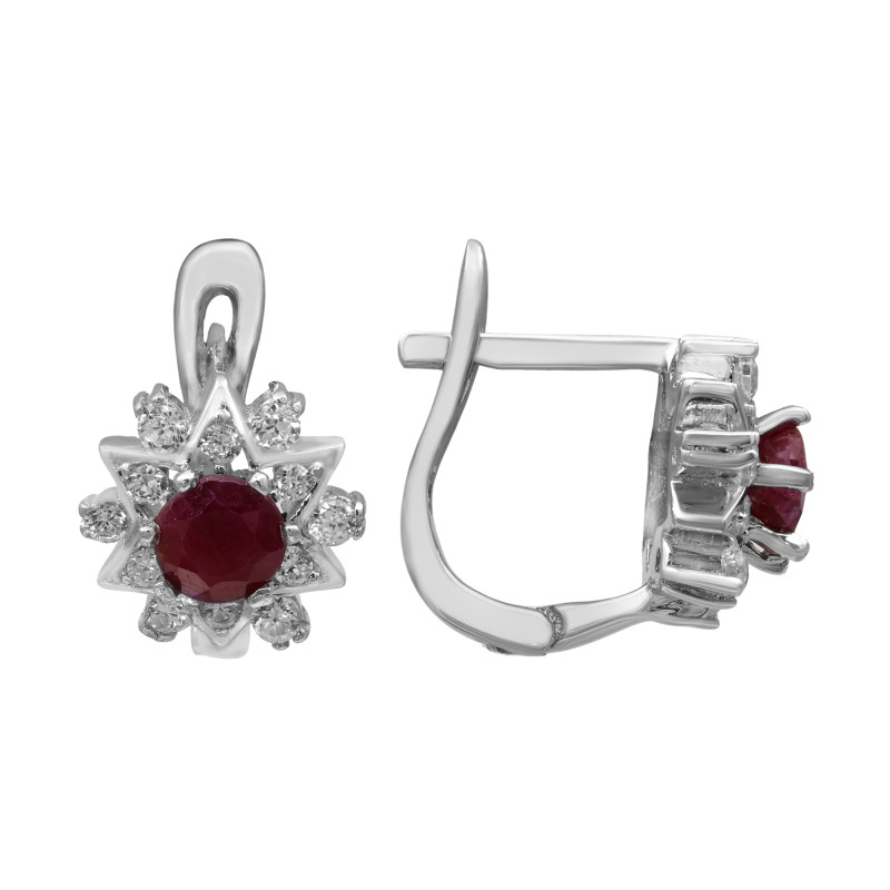 Серьги с природным корундом и кубическим цирконием