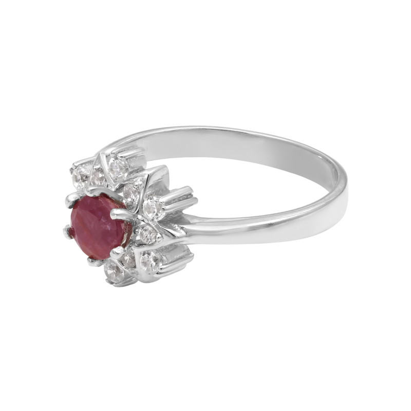 Кольцо с природным корундом и кубическим цирконием