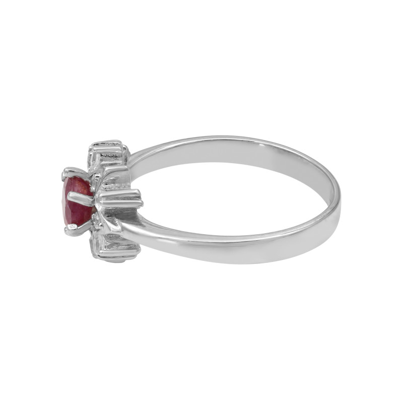 Кольцо с природным корундом и кубическим цирконием