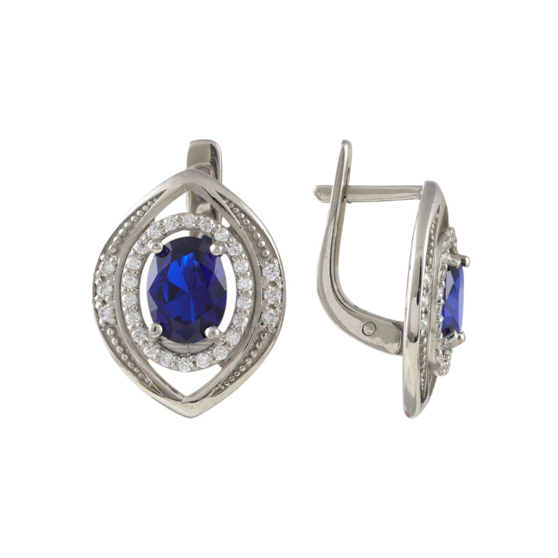 Серьги с синтетическим сапфиром и фианитами