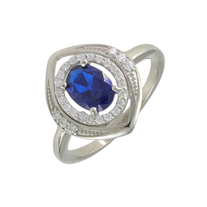 Кольцо с сапфиром синтетическим и фианитами