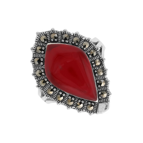 Серебряное кольцо с сердоликом и марказитами