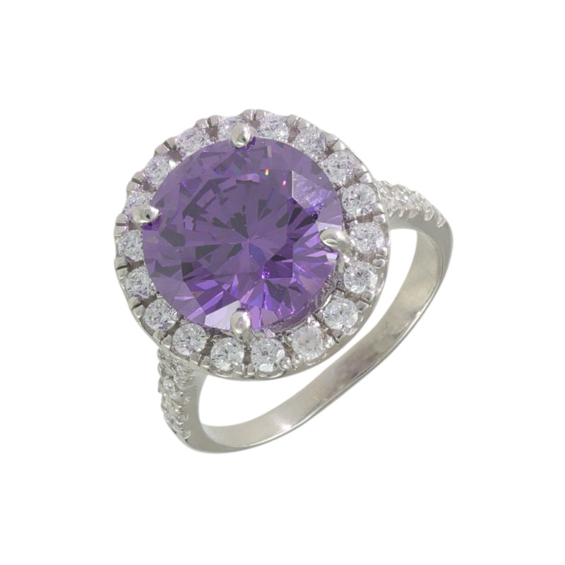 Кольцо с аметистом выращенным и фианитами