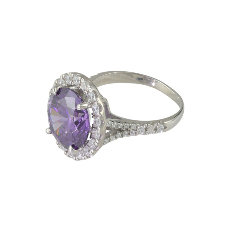 Кольцо с аметистом выращенным и фианитами