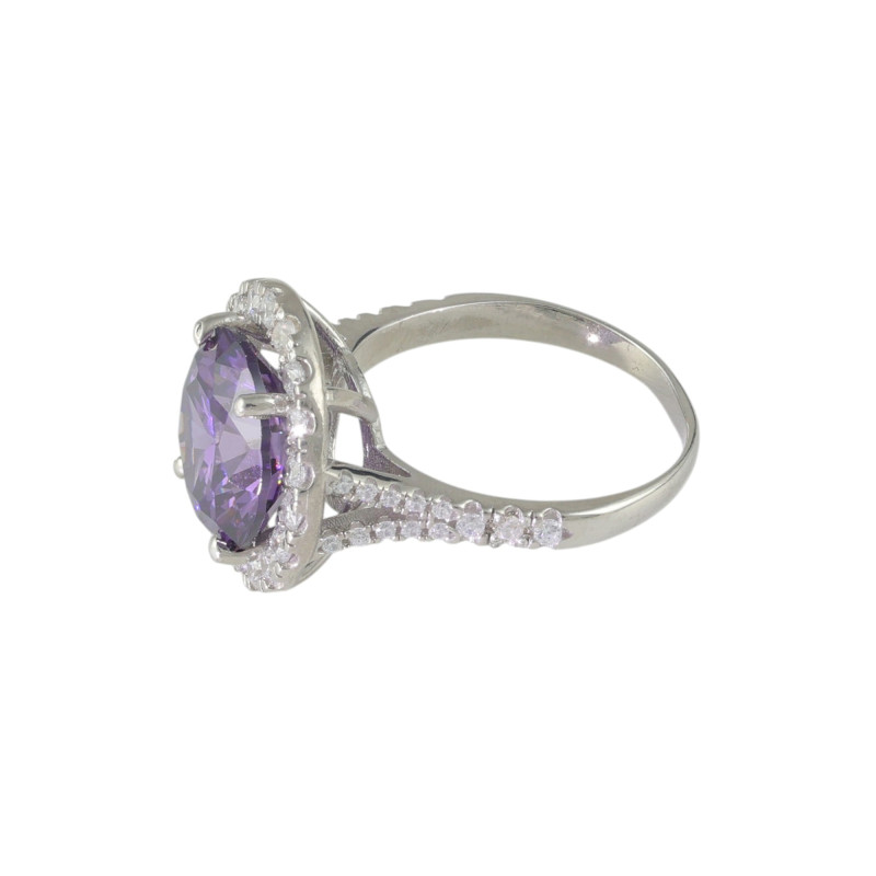Кольцо с аметистом выращенным и фианитами
