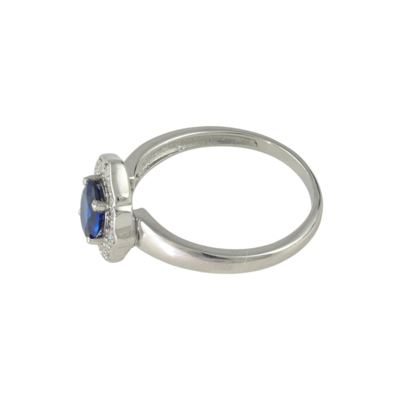 Кольцо с сапфиром синтетическим и фианитами