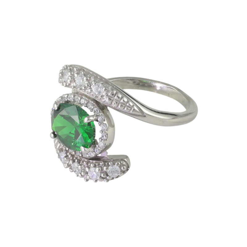 Кольцо с изумрудом синтетическим и фианитами