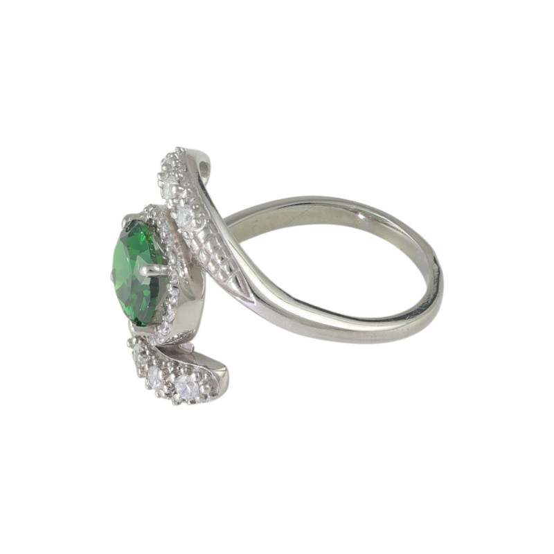 Кольцо с изумрудом синтетическим и фианитами