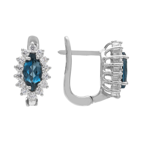 Серебряные серьги с Лондон топазом и кубическим цирконием